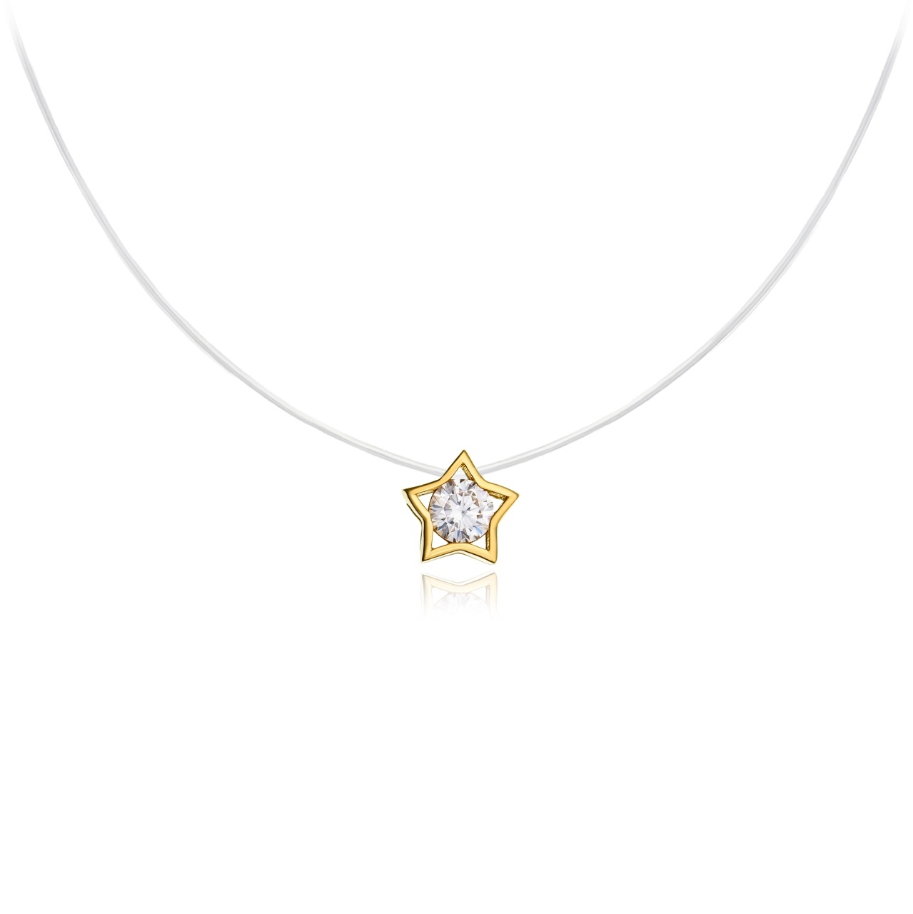 Colier Star Crystal cu fir transparent si pandantiv din AUR 14K