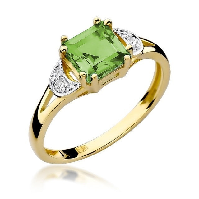 Inel Aur 14K cu Peridot 1.10 ct si Diamante Naturale 0.06 ct
