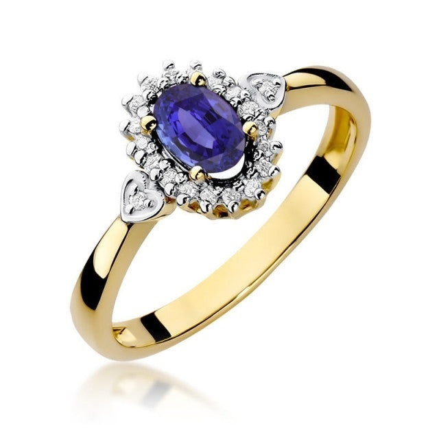 Inel Aur 14K cu Tanzanit 0.40 ct si Diamante Naturale 0.10 ct