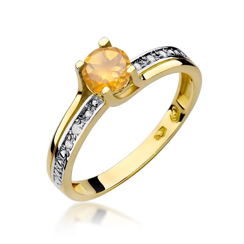 Inel Aur 9K cu Citrin 0.50 ct si Diamante Naturale 0.03 ct