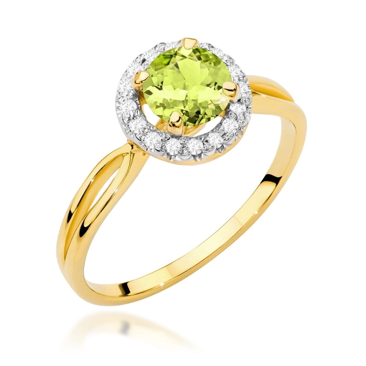 Inel Aur 9K cu Peridot 0.90 ct si Diamante Naturale 0.08 ct