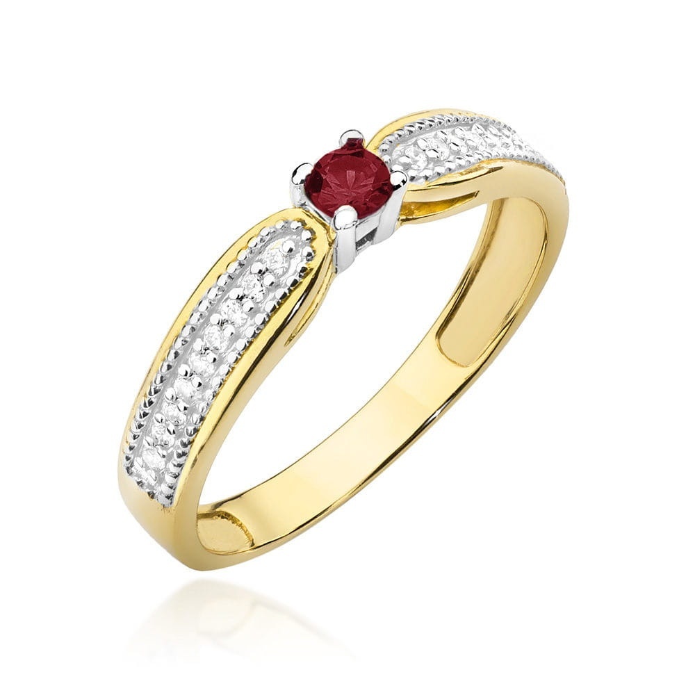 Inel Aur 9K cu Rubin 0.15 ct si Diamante Naturale 0.09 ct