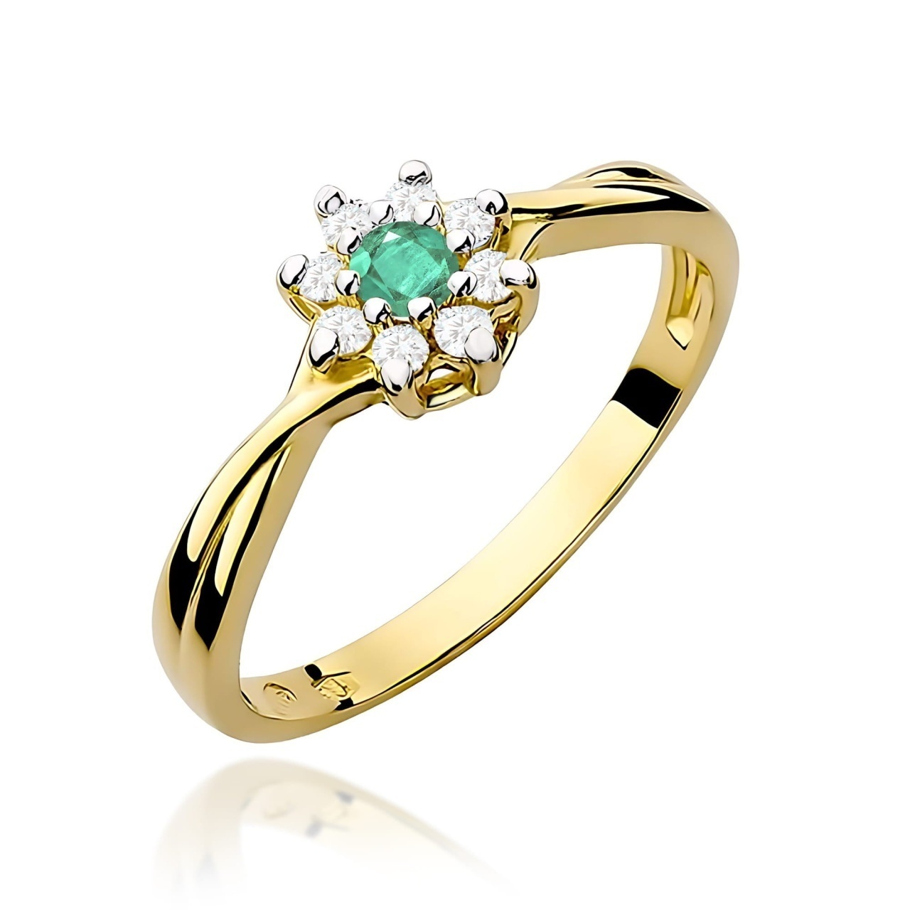 Inel Aur 9K cu Smarald 0.15 ct si Diamante Naturale 0.12 ct