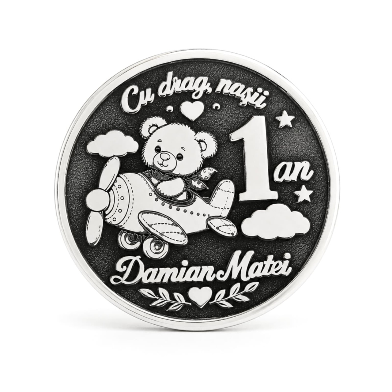 Moneda 2.5cm din Argint 925 pentru Botez - Flying Bear