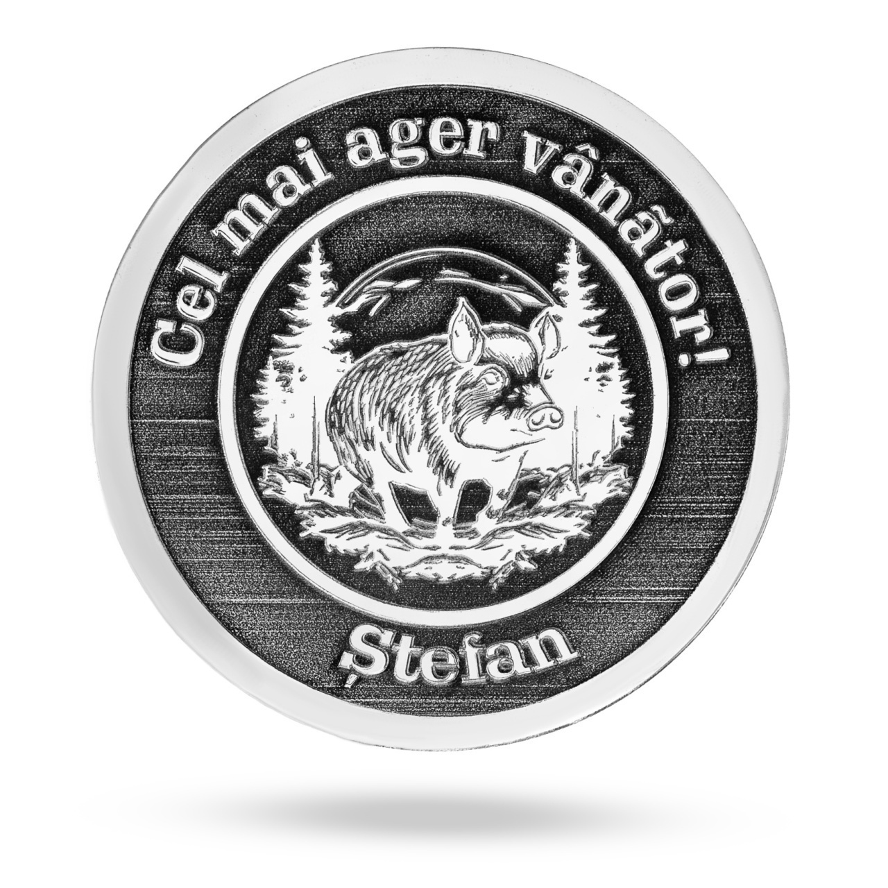 Moneda Hunt & Honor din Argint 2.5cm - Gravura 3D - Fata/ Verso