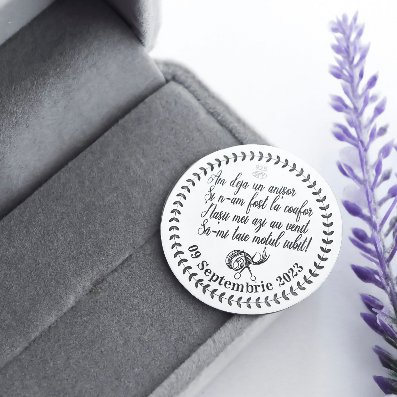 Moneda pentru Mot/Botez 3cm din Argint 925 personalizabila