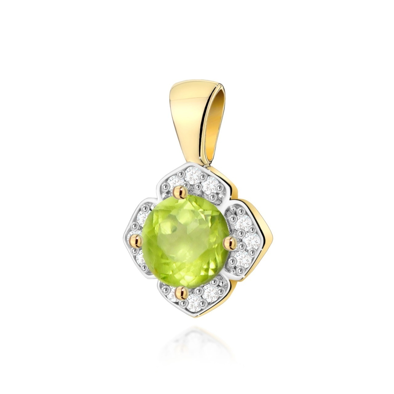 Pandantiv Aur 14K cu Peridot 0.60 ct si Diamante Naturale 0.06 ct