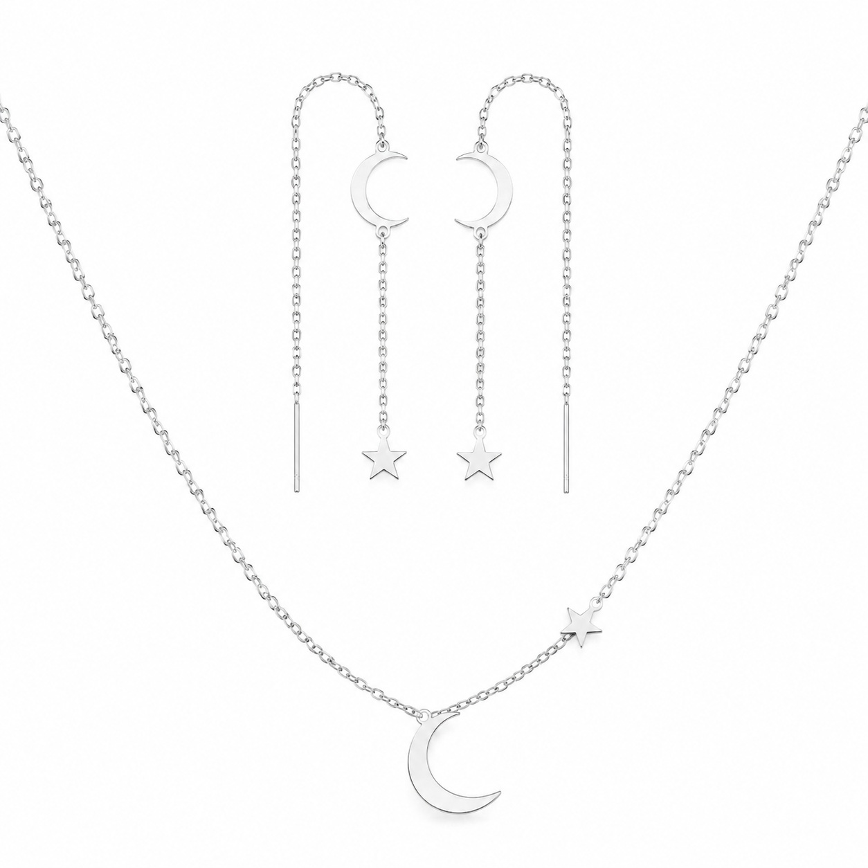 Set personalizabil din argint 925 Moon & Stars - Cercei & Colier