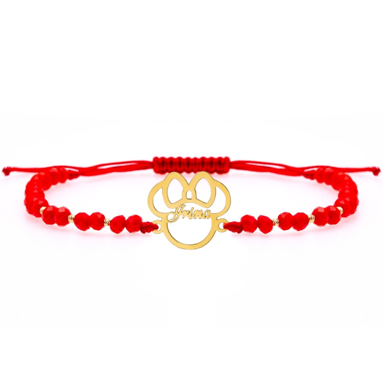 Bratara cu cristale si contur soricel desene animate din aur 14k personalizat cu nume + bilute