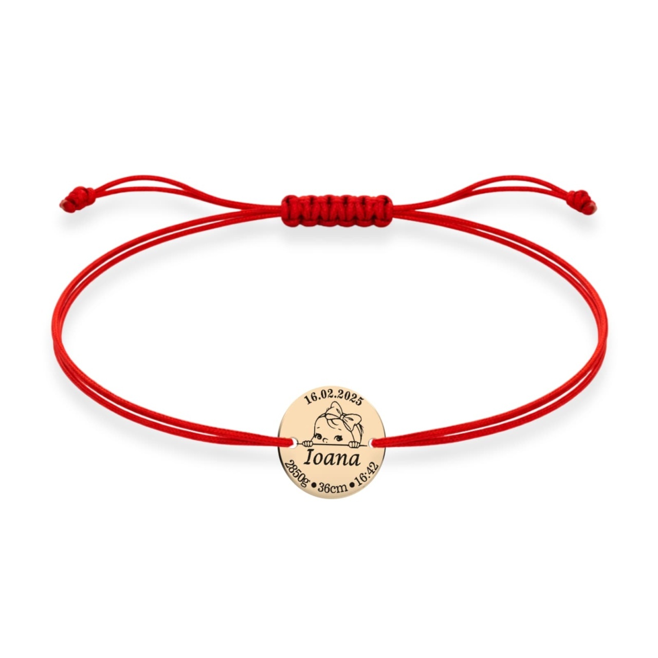 Brățară Hello Baby Girl cu Banuț de 12mm din AUR 14K si șnur reglabil pentru copii
