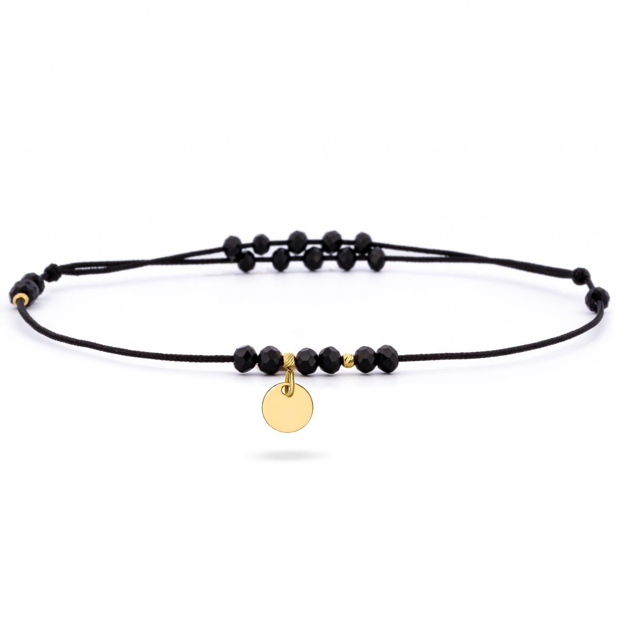 Bratara reglabila pentru picior cu snur, cristale si charm la alegere din aur 14k + bilute