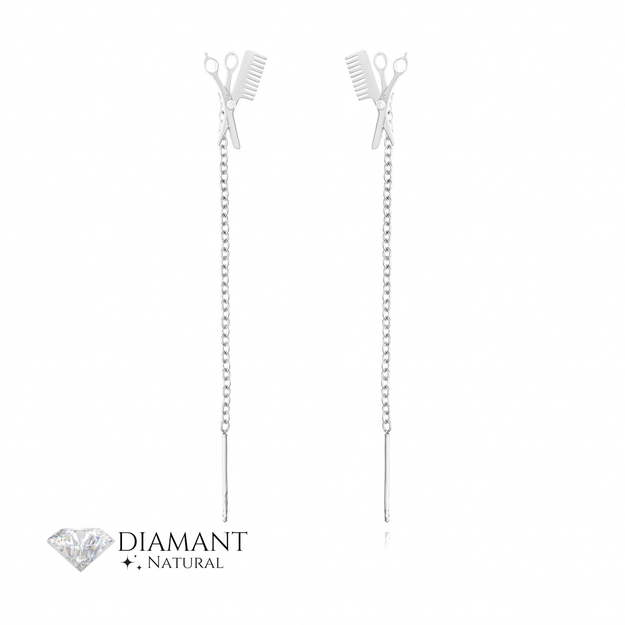 Cercei cu lănțișor din argint 925 Hairstylist si diamante naturale