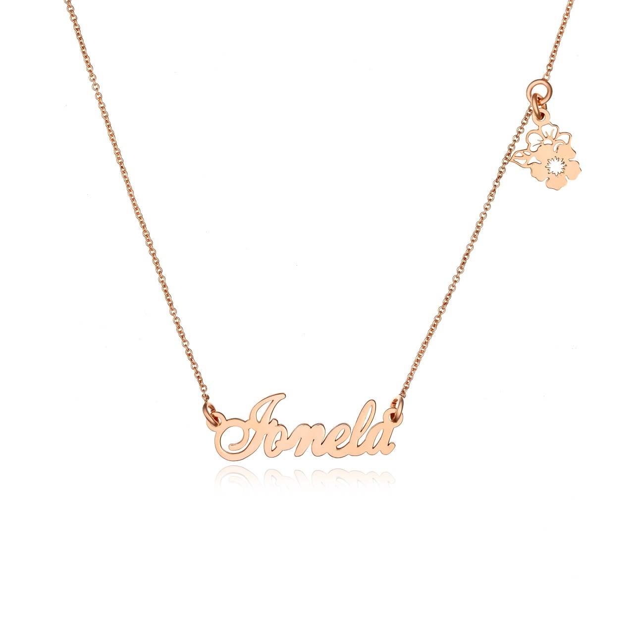 Colier din argint personalizat cu nume la comanda si charm floricica