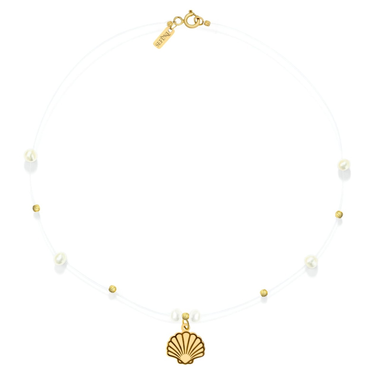 Colier Floating Shell din Aur 14K și Perle de Cultură