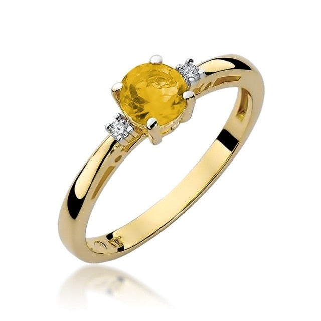 Inel Aur 14K cu Citrin 0.50 ct si Diamante Naturale 0.03 ct
