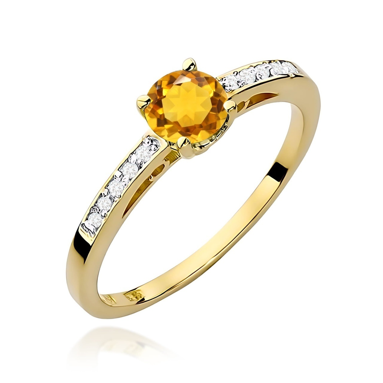 Inel Aur 9K cu Citrin 0.50 ct si Diamante Naturale 0.05 ct