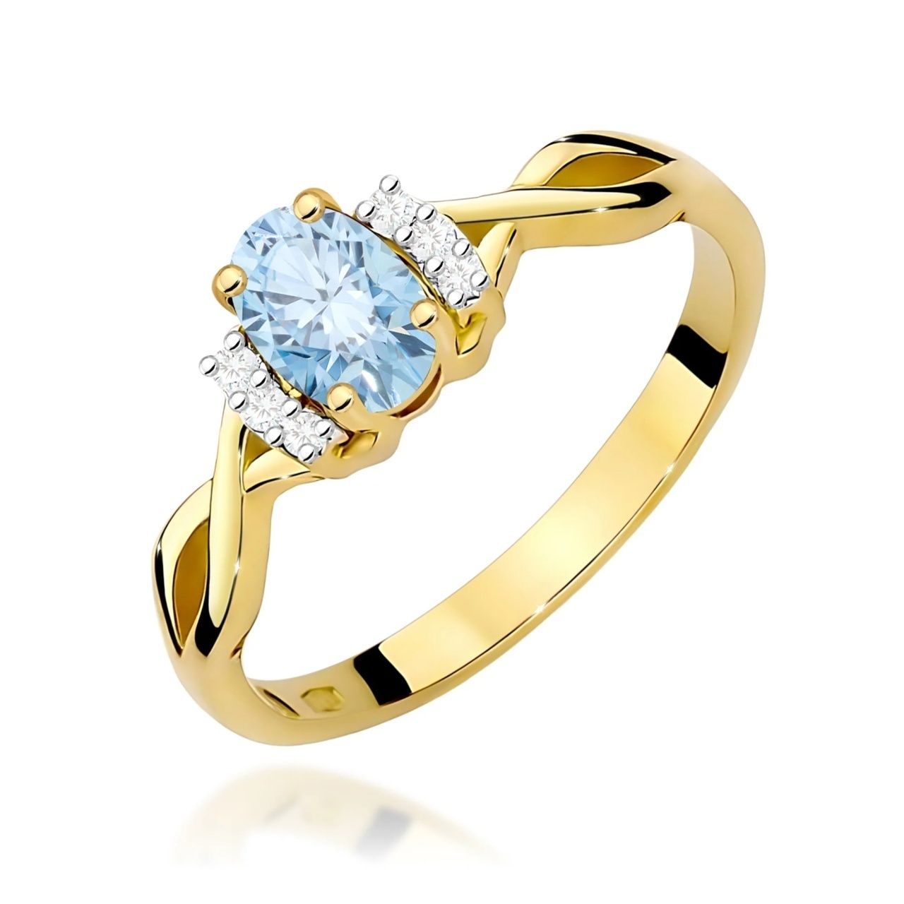 Inel Aur 9K cu Diamante Albastre de Laborator 0.55 ct