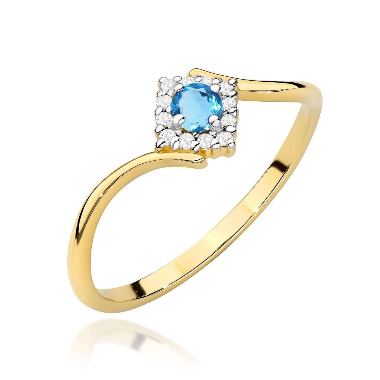 Inel Aur 9K cu Topaz Swiss 0.15 ct si Diamante Naturale 0.06 ct