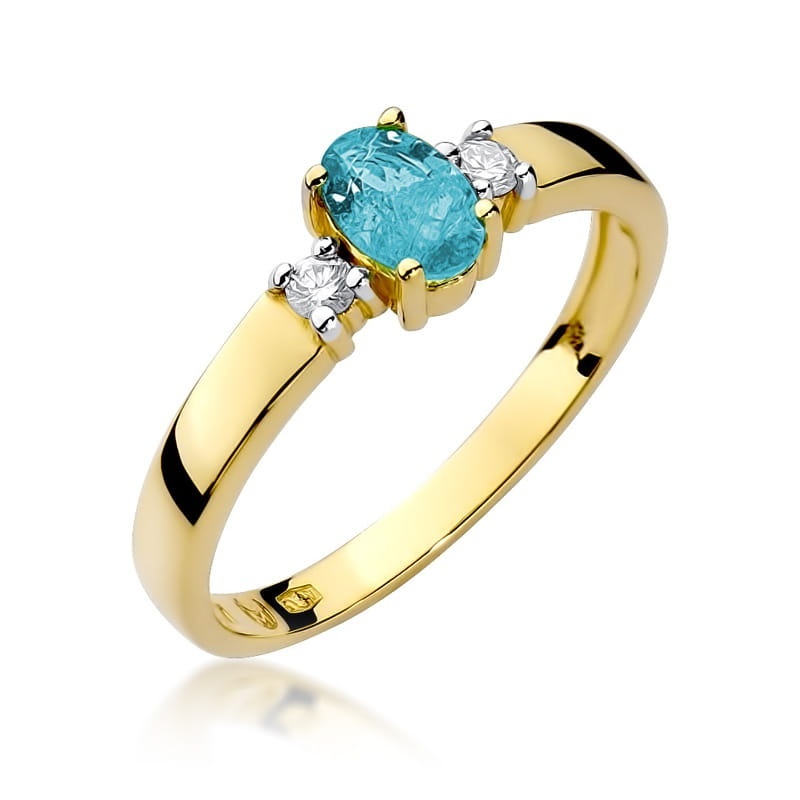 Inel Aur 9K cu Topaz Swiss 0.50 ct si Diamante Naturale 0.08 ct