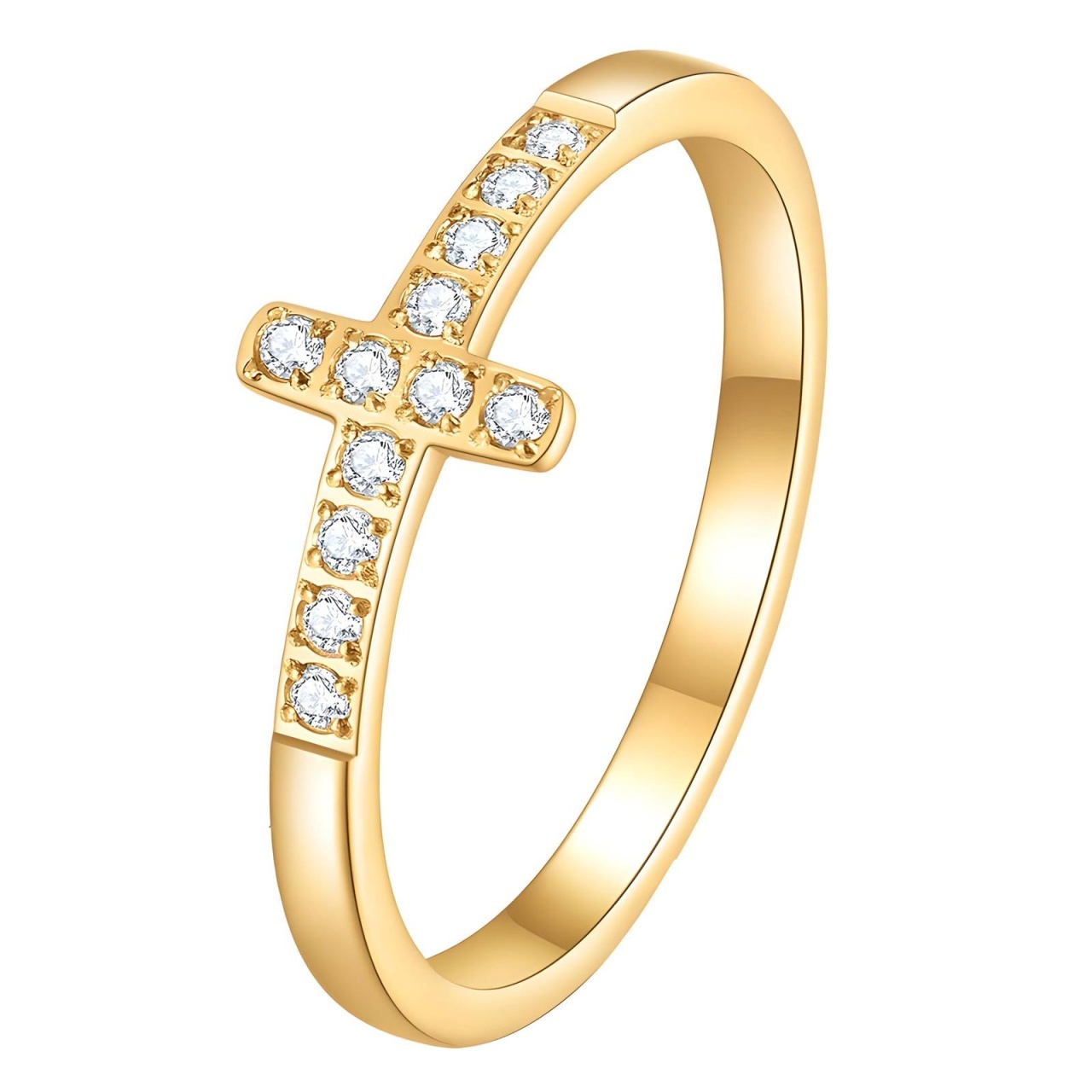 Inel Cross Crystal din Inox placat cu AUR 18K M6/52
