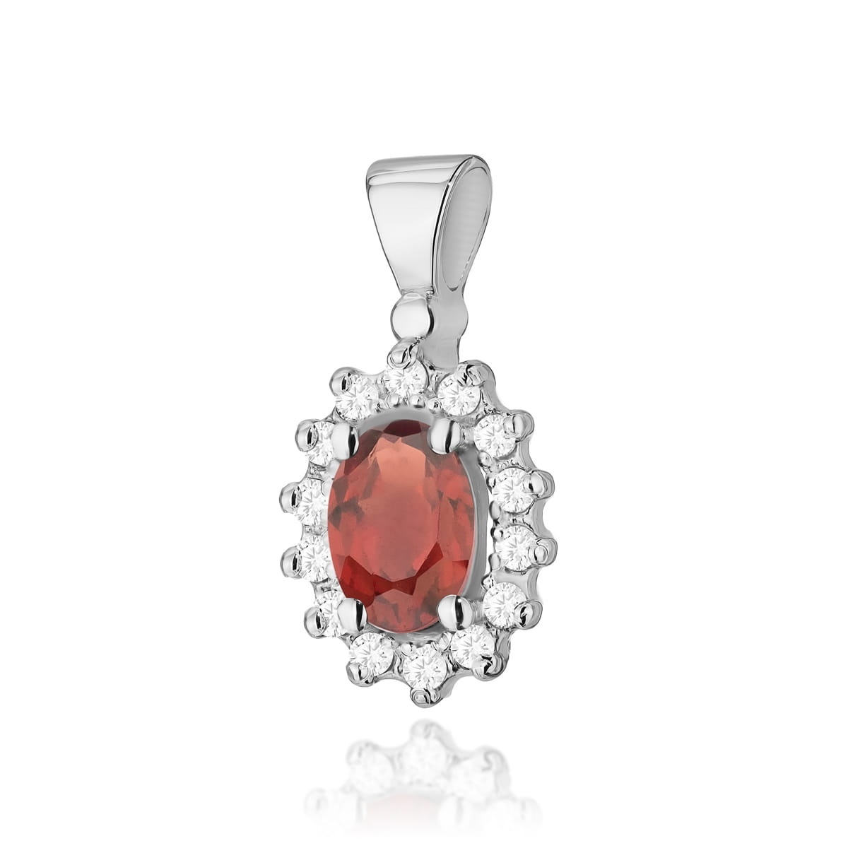 Pandantiv Aur 14K cu Granat 0.50 ct si Diamante Naturale 0.12 ct