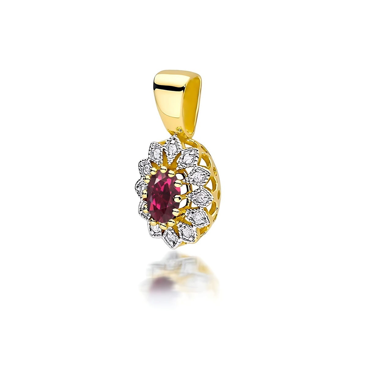 Pandantiv Aur 14K cu Rhodolite 0.50 ct si Diamante Naturale 0.10 ct