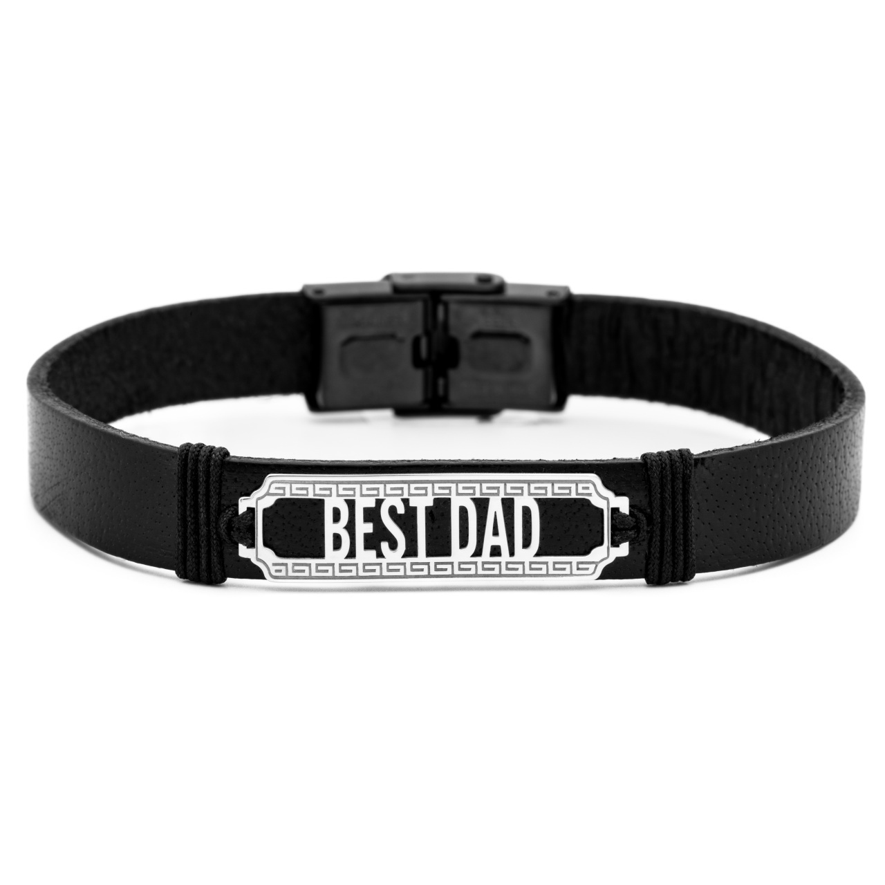 Brățara cu plăcută din argint si piele naturală - Best Dad