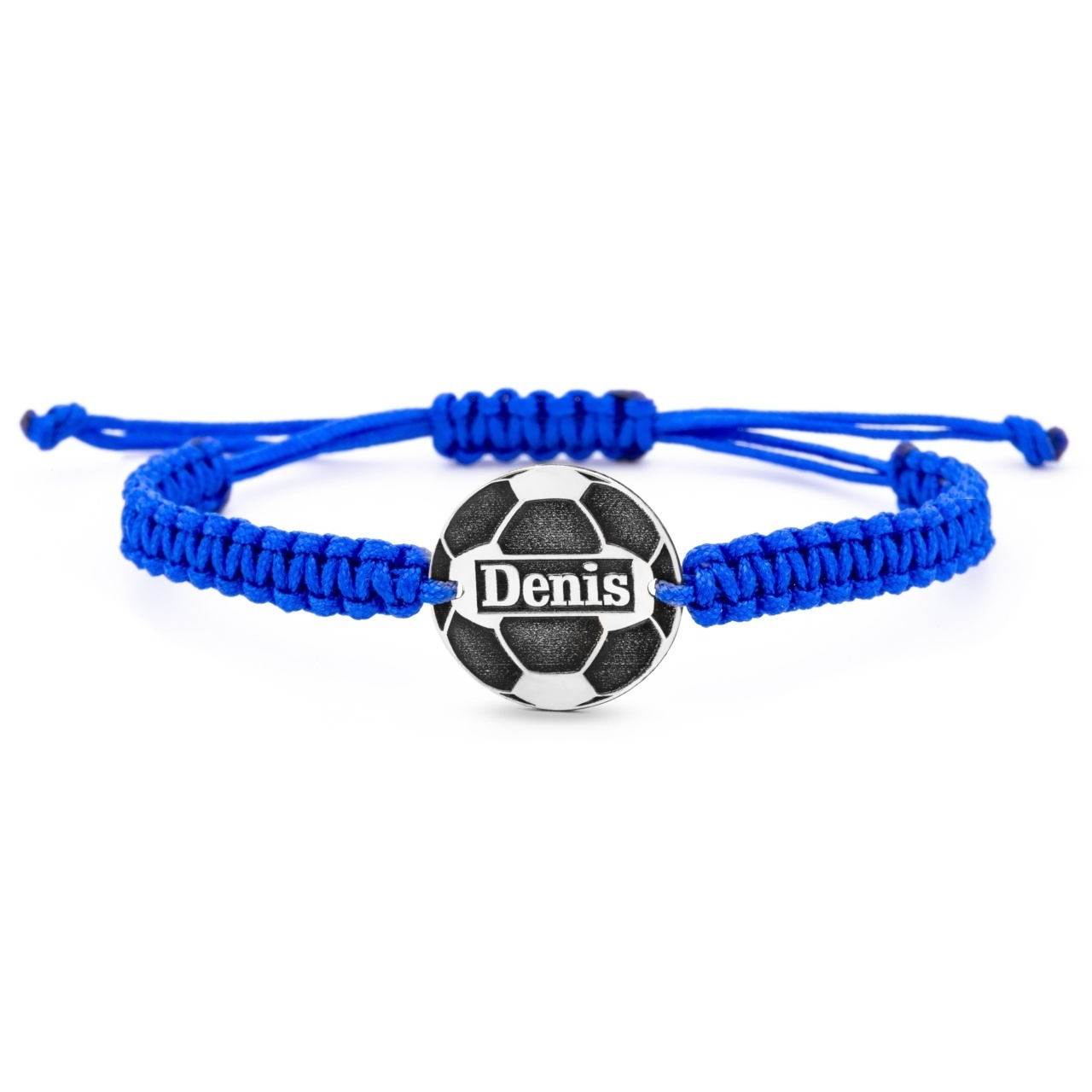 Bratara cu snur reglabil si banut 14mm din Argint 925 personalizat prin gravura 3D cu orice nume si minge fotbal