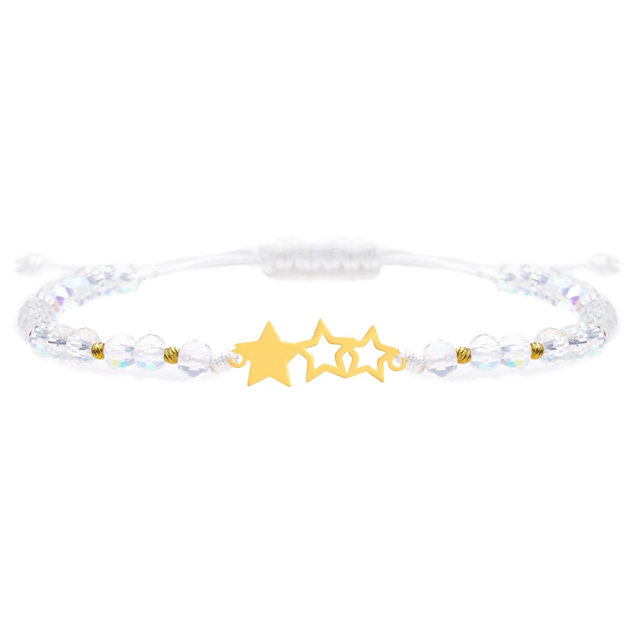 Bratara cu snur si stelute personalizabile din aur 14k + bile