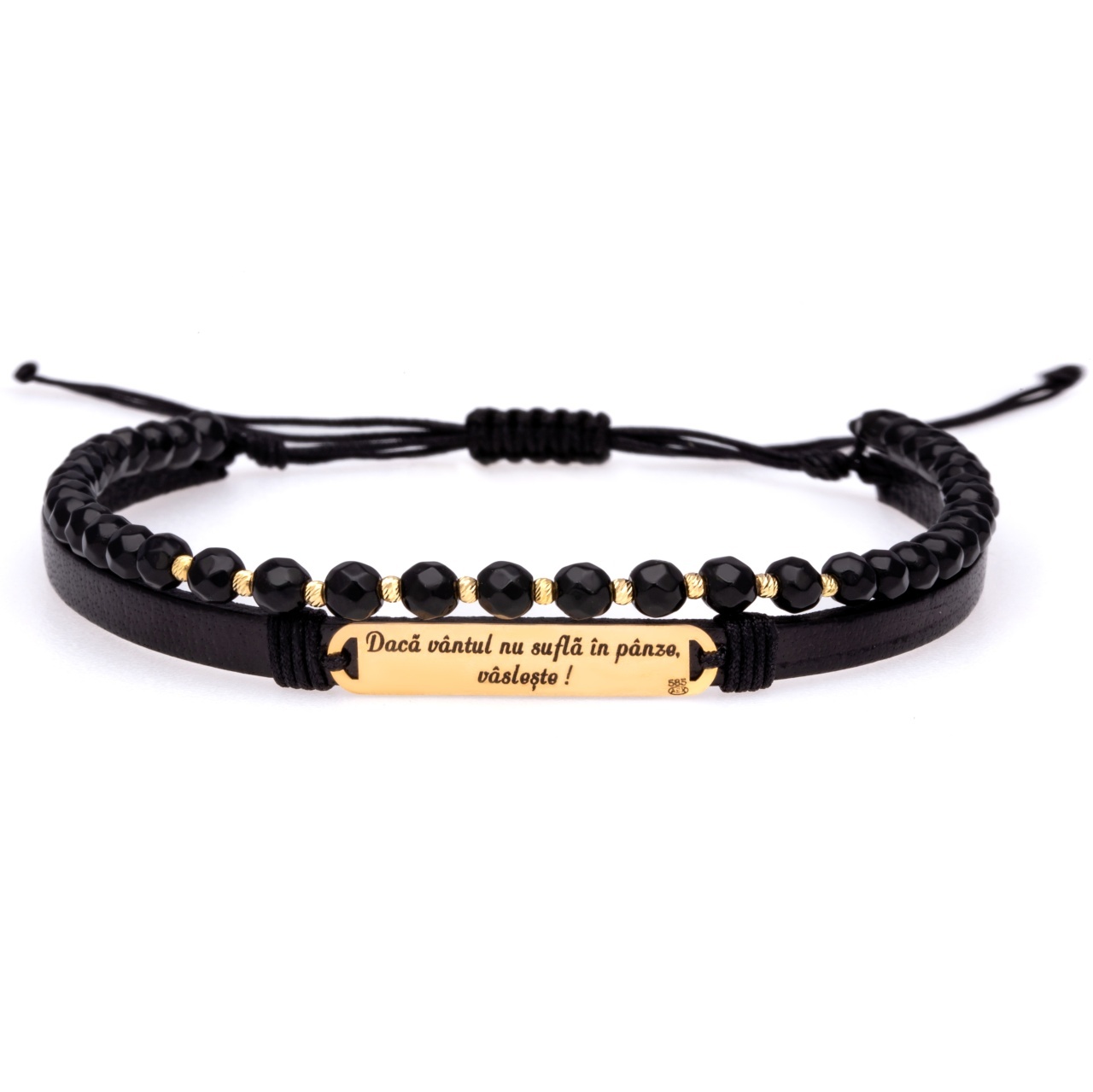 Brățara Onix Me din AUR 14K si Piele Naturală