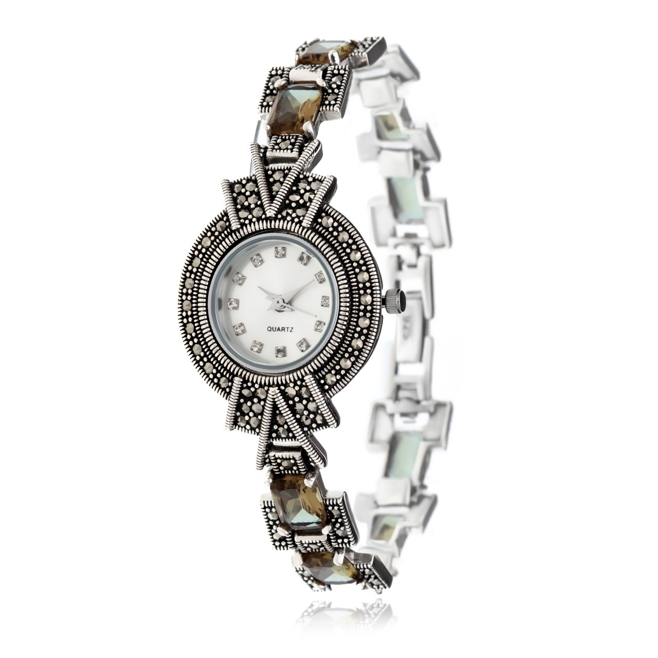 Ceas din Argint 925 cu marcasite si cristale 36.88g 19.5cm