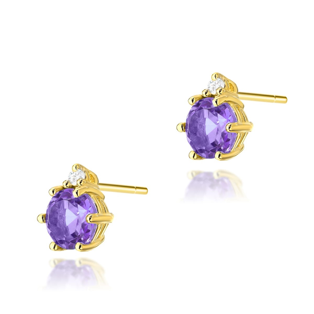 Cercei Aur 14K cu Ametist 0.50 ct si Diamante Naturale 0.03 ct