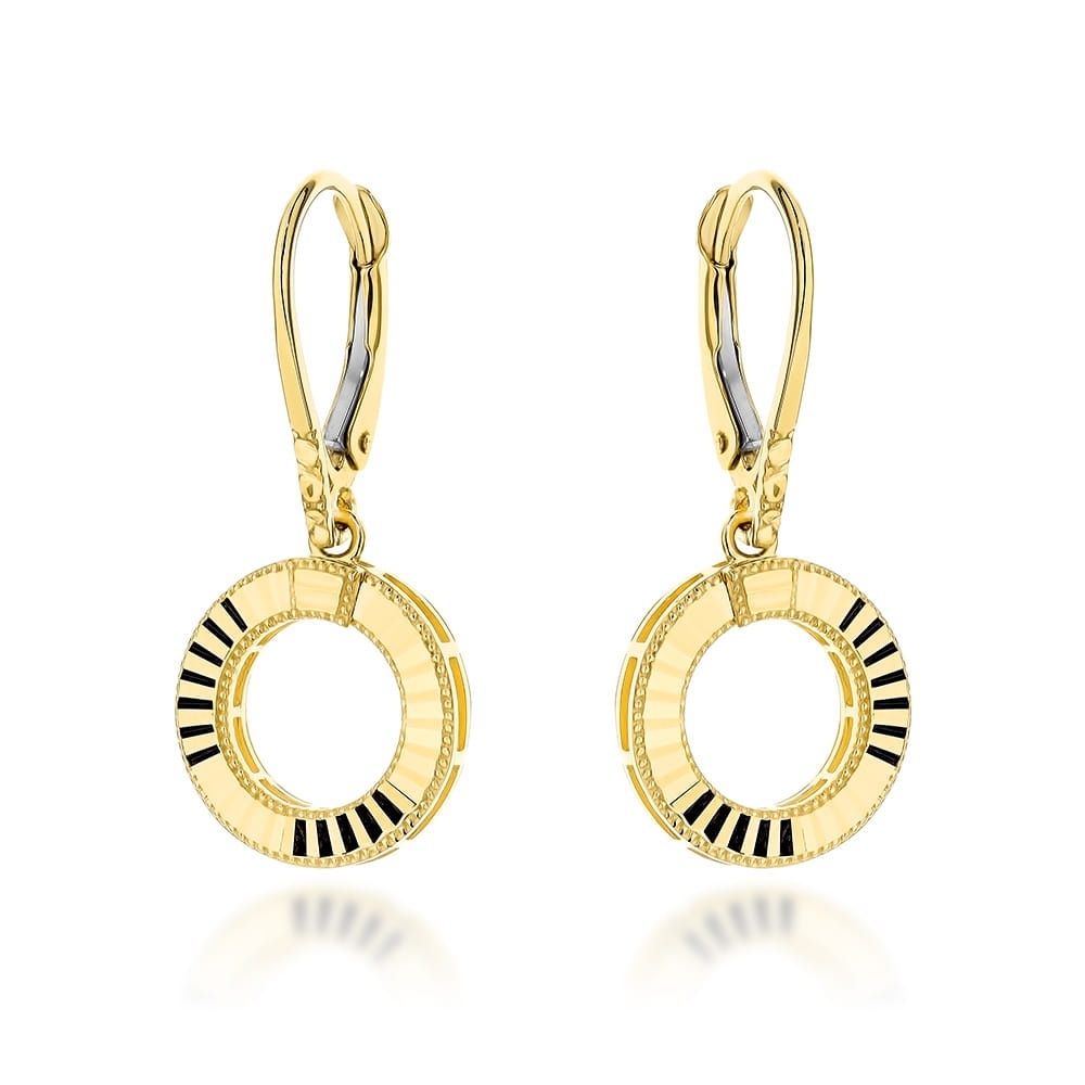 Cercei Aur Galben 14K, Model Rotund, Diamantat