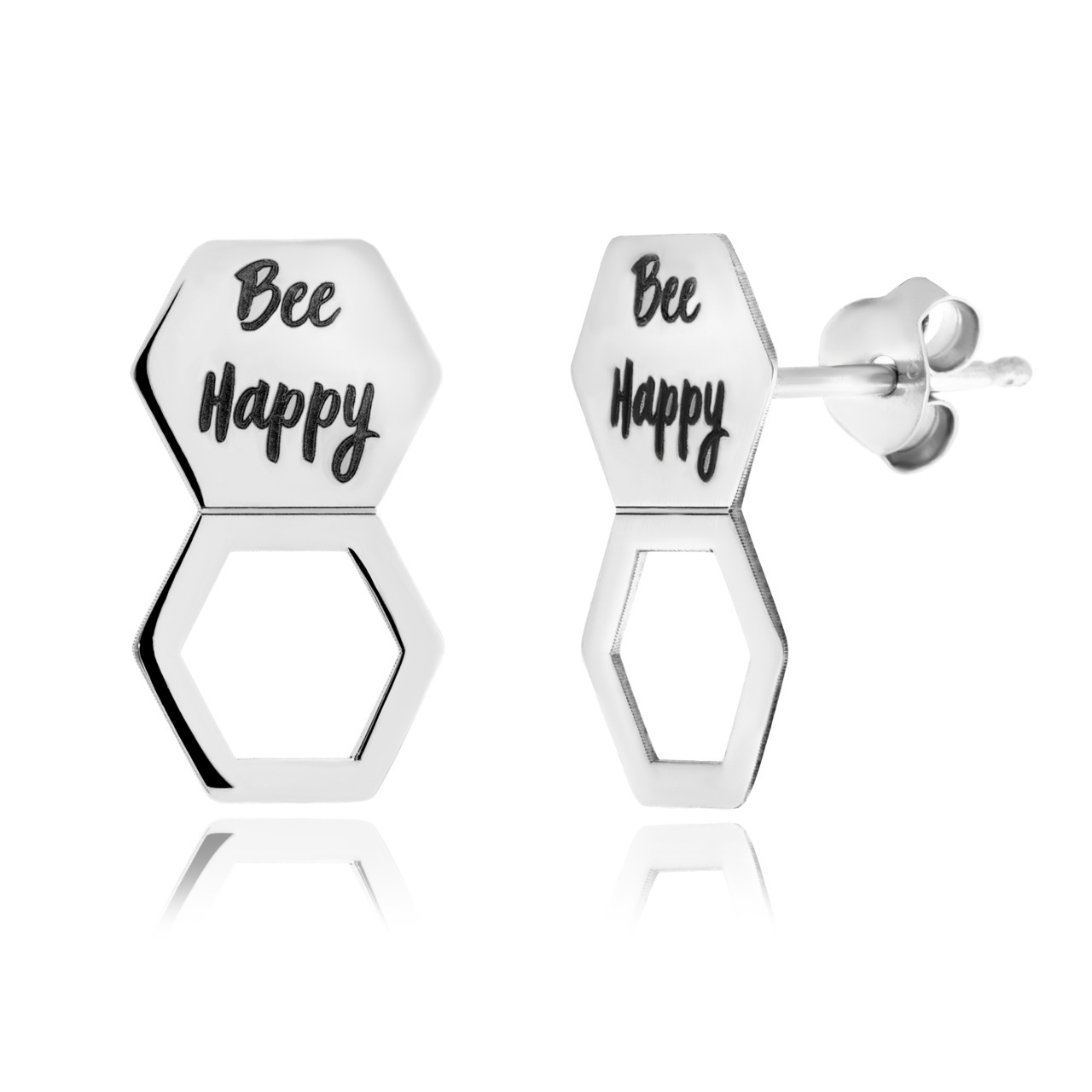 Cercei din Argint Honeycomb Bee Happy