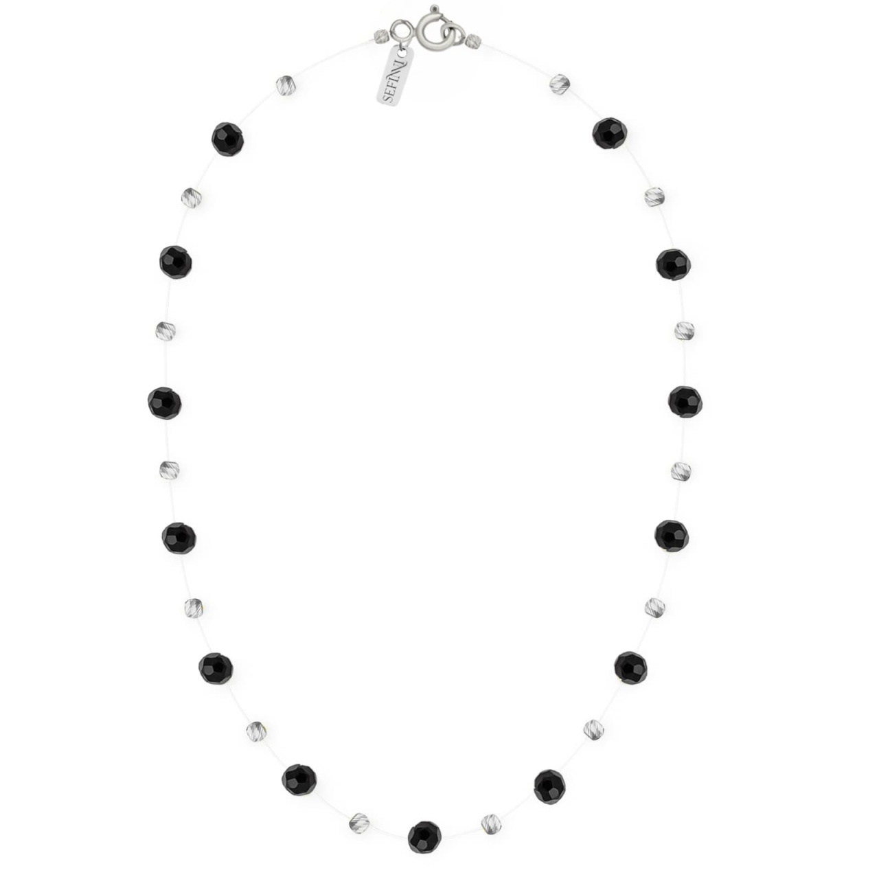 Colier Floating Black cu cristale și bile din Argint 925