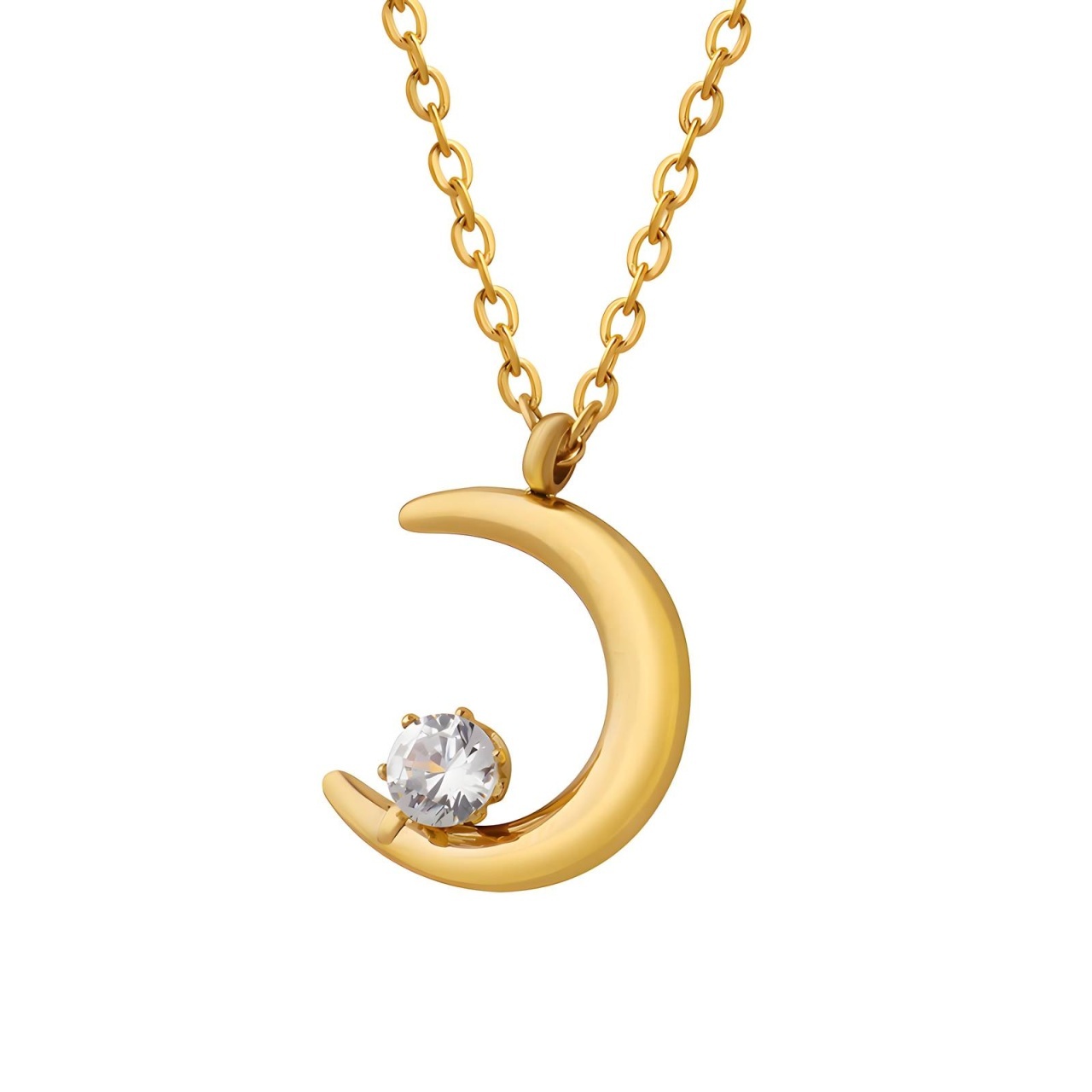 Colier Moon Crystal din Inox placat cu AUR 18K