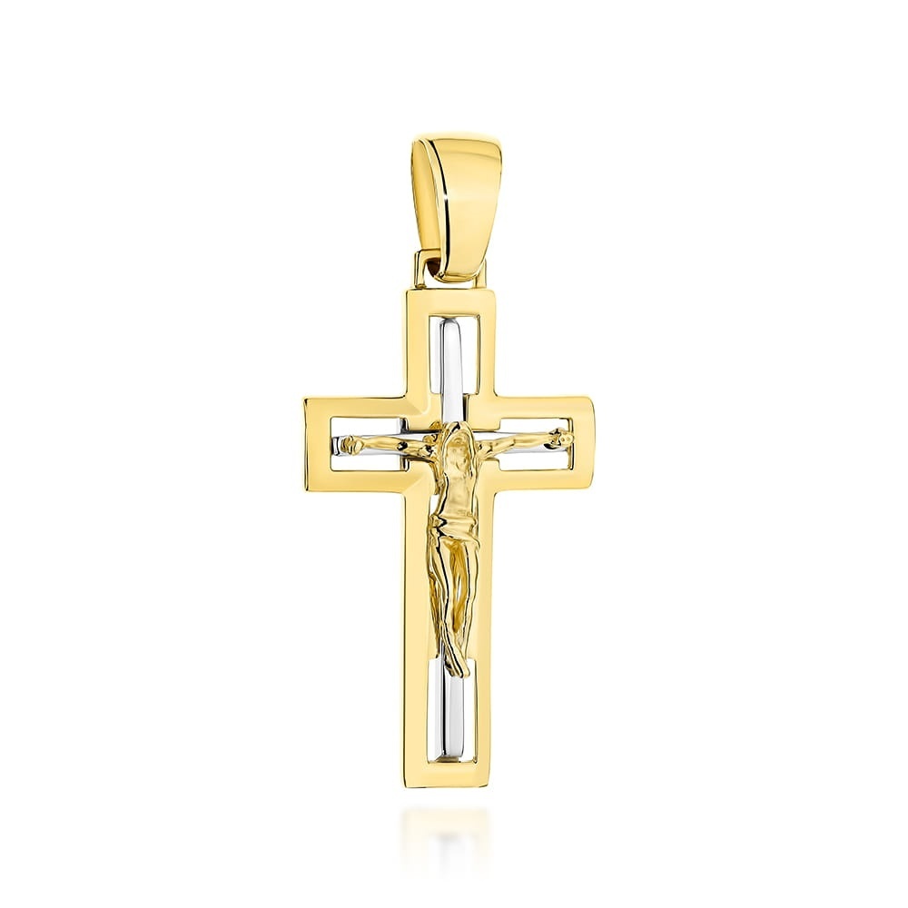 Cruce Din Aur 14K Cu Isus Răstignit, În Două Culori