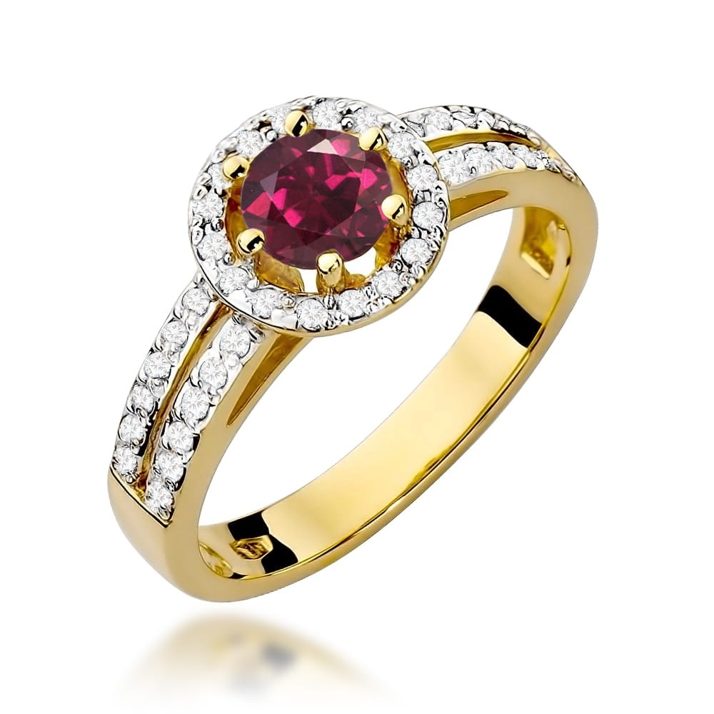 Inel Aur 14K cu Rhodolite 0.60 ct si Diamante Naturale 0.20 ct