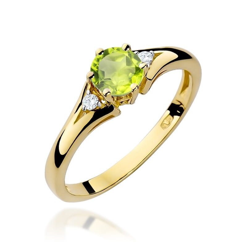 Inel Aur 9K cu Peridot 0.60 ct si Diamante Naturale 0.03 ct