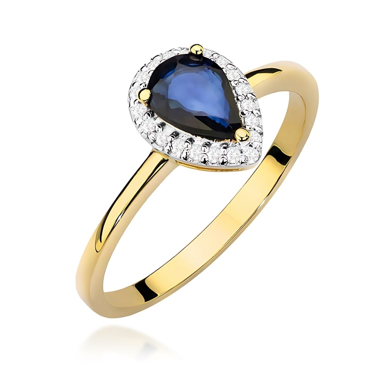 Inel Aur 9K cu Safir 0.60 ct si Diamante Naturale 0.10 ct