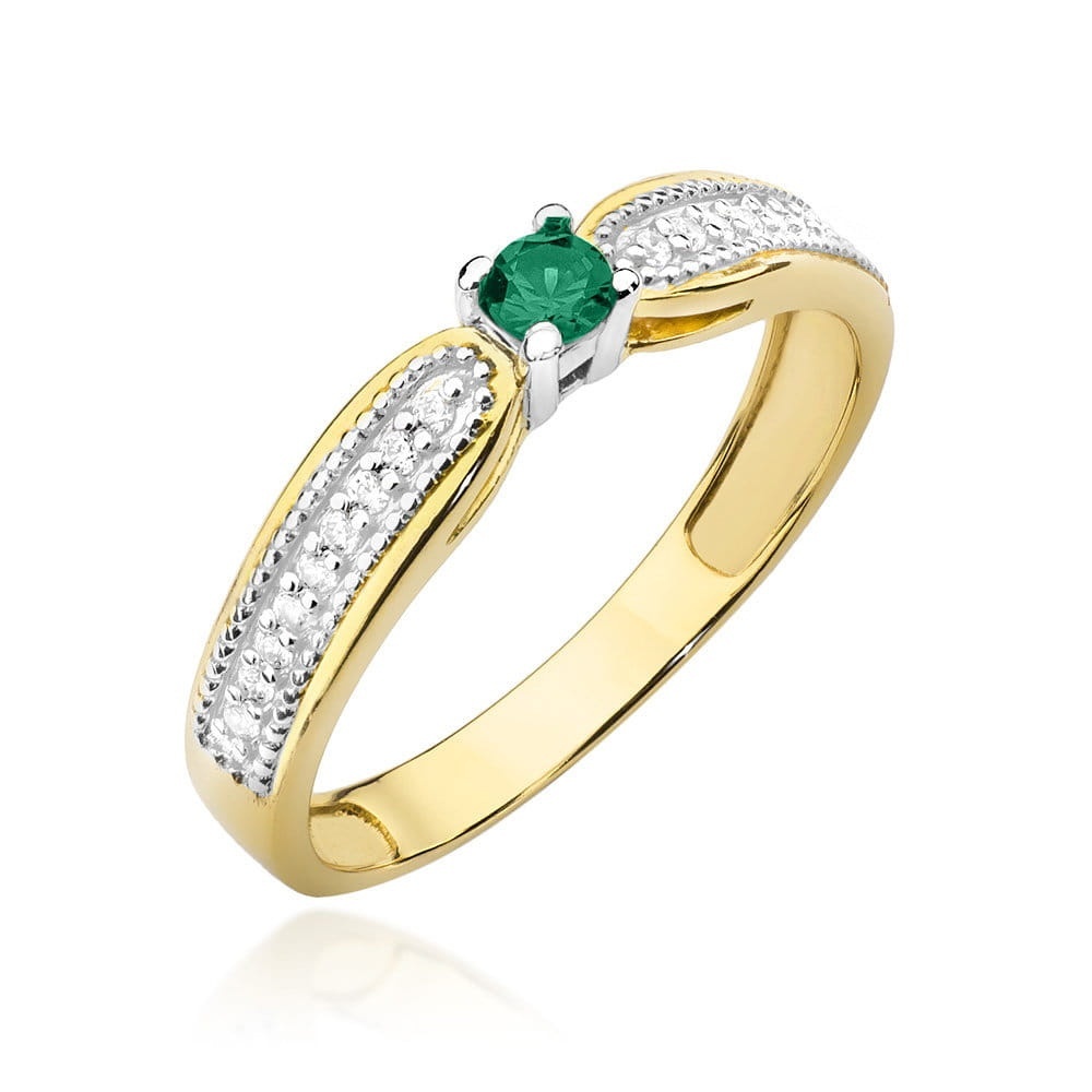 Inel Aur 9K cu Smarald 0.15 ct si Diamante Naturale 0.09 ct