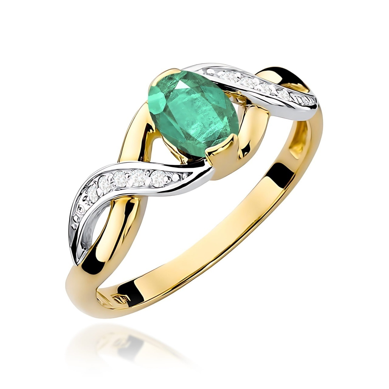 Inel Aur 9K cu Smarald 0.40 ct si Diamante Naturale 0.05 ct