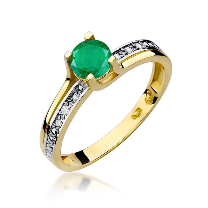 Inel Aur 9K cu Smarald 0.50 ct si Diamante Naturale 0.03 ct