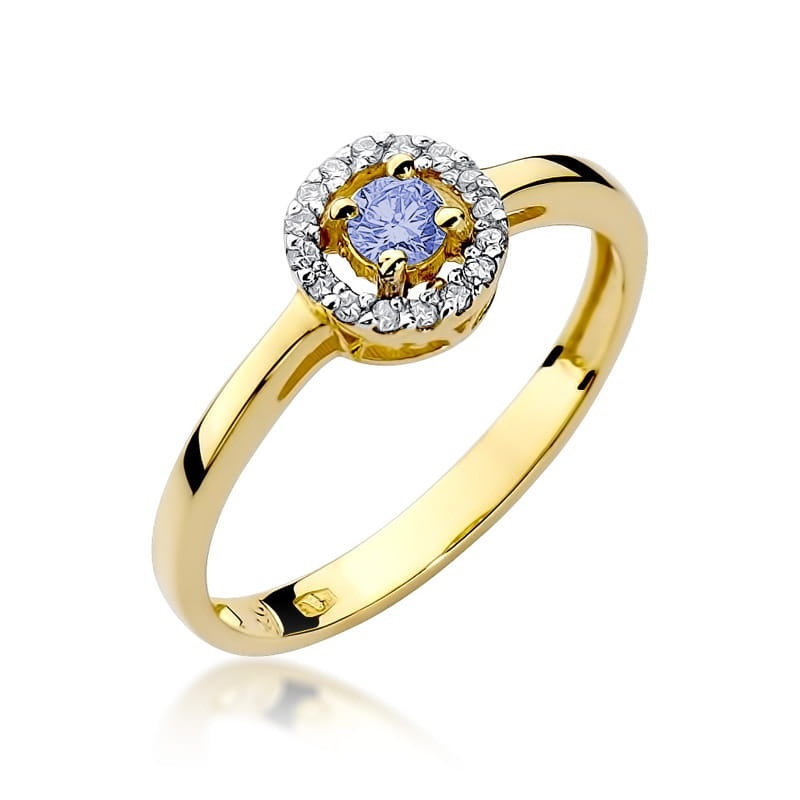 Inel Aur 9K cu Tanzanit 0.15 ct si Diamante Naturale 0.08 ct