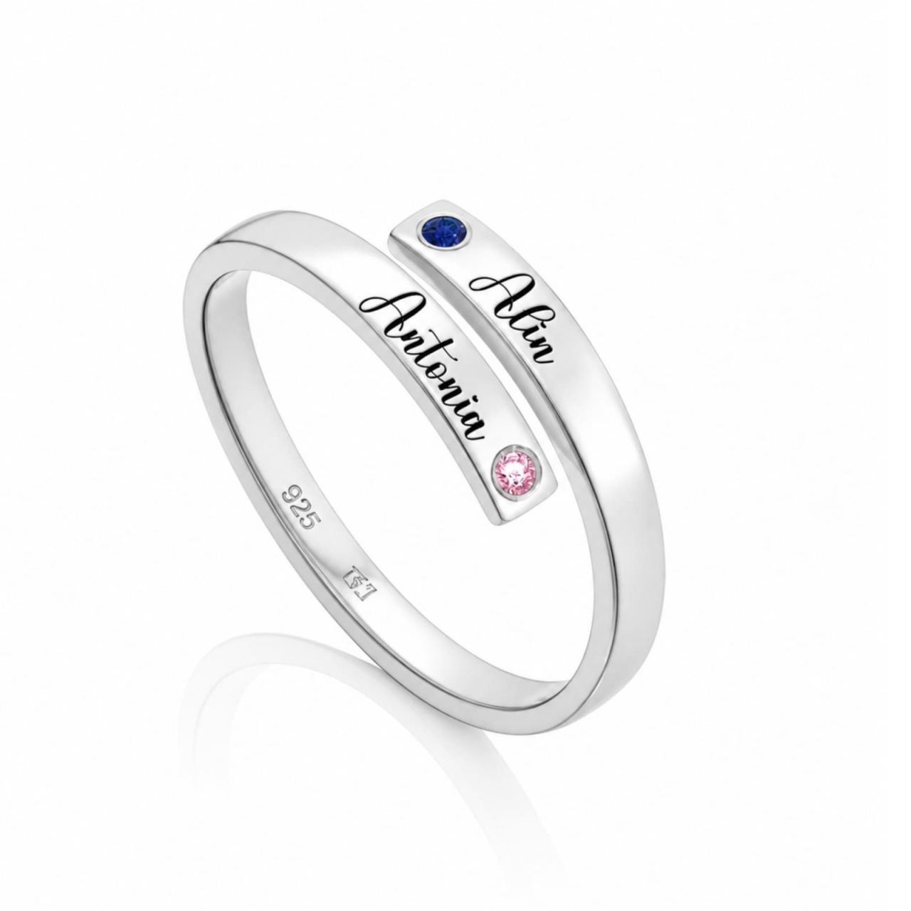 Inel Simbiotic din Argint 925 personalizat cu Nume si Cristale
