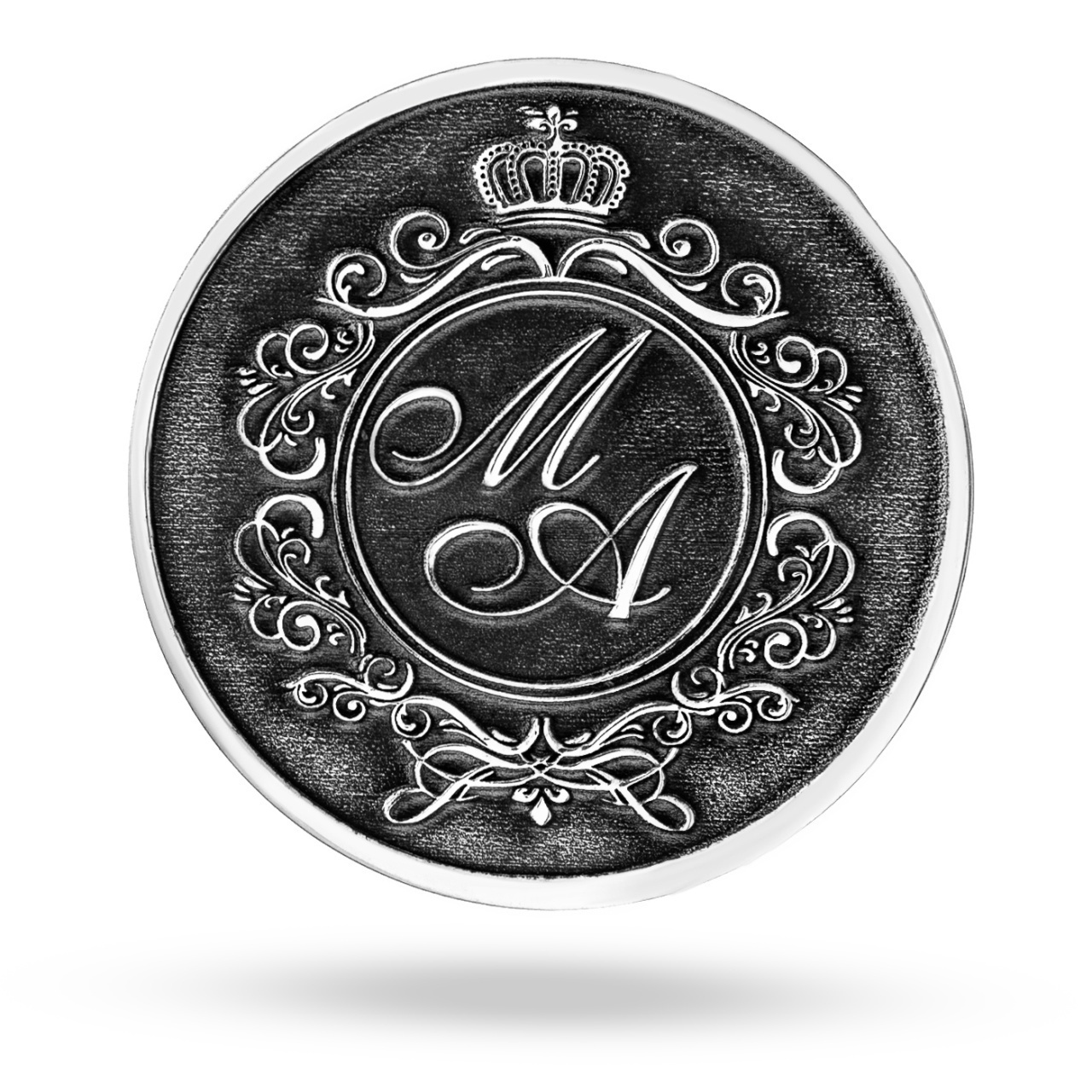 Moneda Stylish Initials din Argint 2.5cm - Gravura 3D - Cadou Aniversare Casatorie