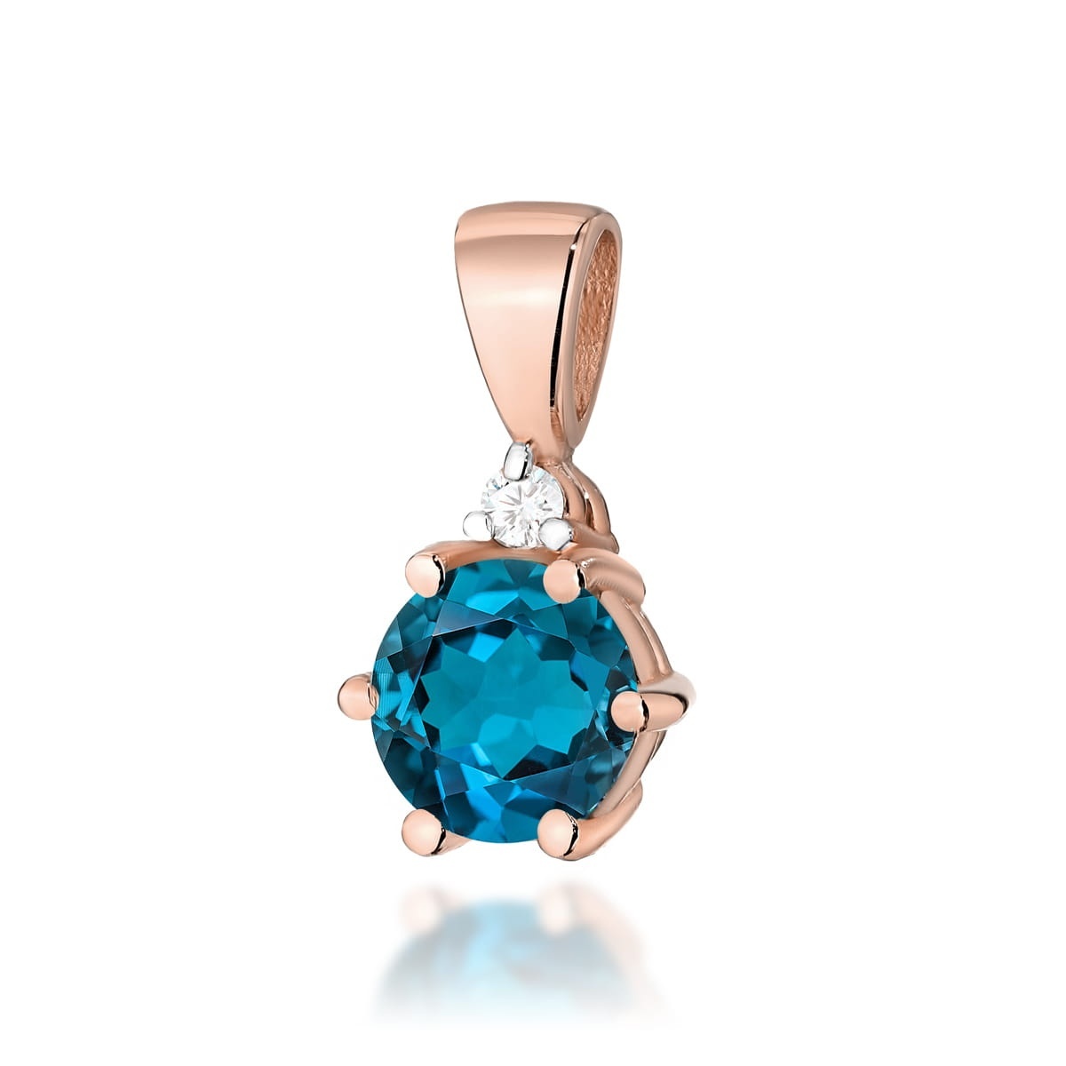 Pandantiv Aur 14K cu Topaz London Blue 0.50 ct si Diamant Natural 0.01 ct