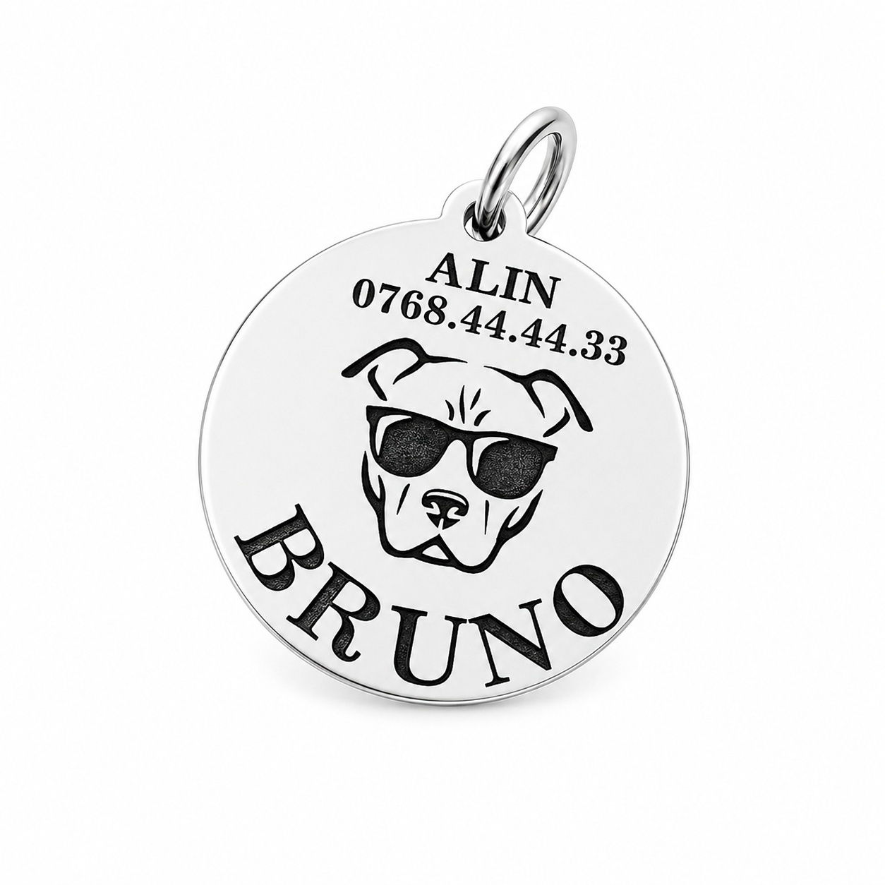 Banut personalizat din Argint 925 - 25mm - pentru zgarda caine de talie mare