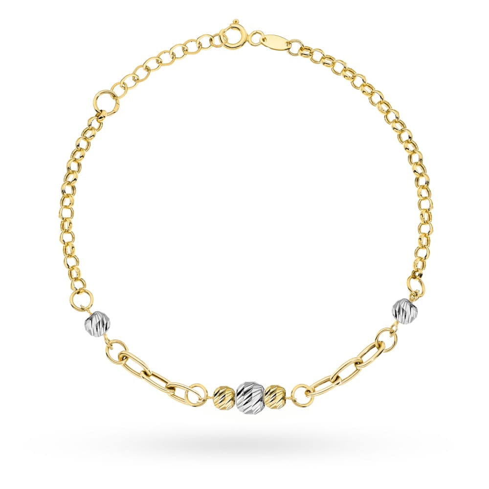 Brățară din Aur 14K, Design Modern cu Ovăle și Sfere Fațetate în Două Culori