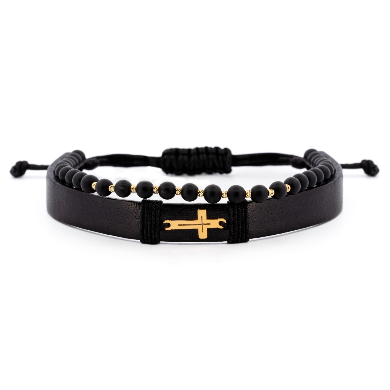 Bratara My Faith Onix din AUR 14K si Piele Naturală